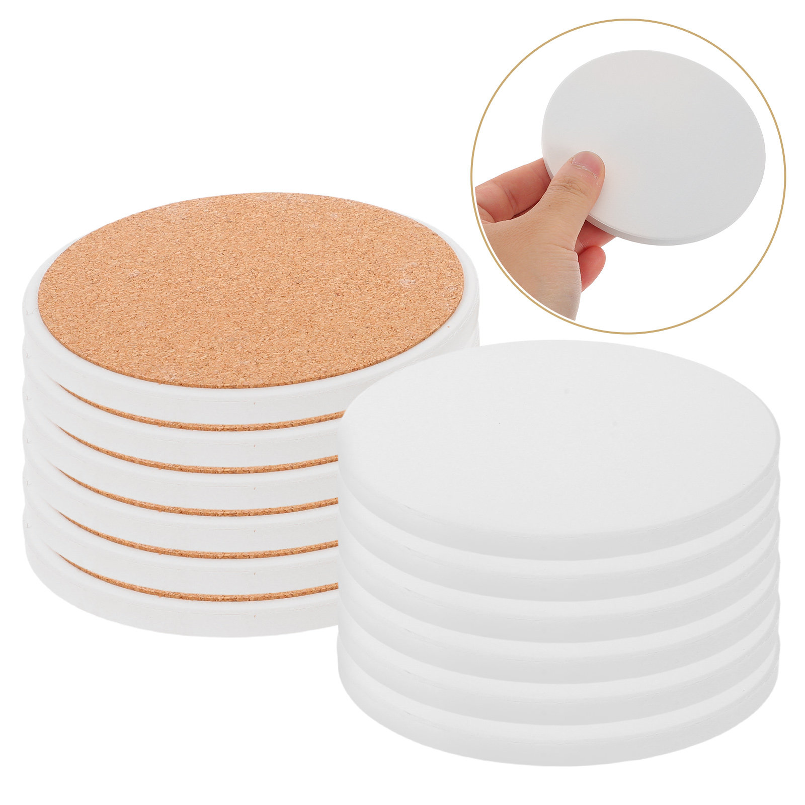 Ceramic Tile Blank - 12個入り昇華型コースターブランク、白い丸型セラミックコースター、コルク製裏地付き、DIYクラフト、絵画、家庭用熱転写