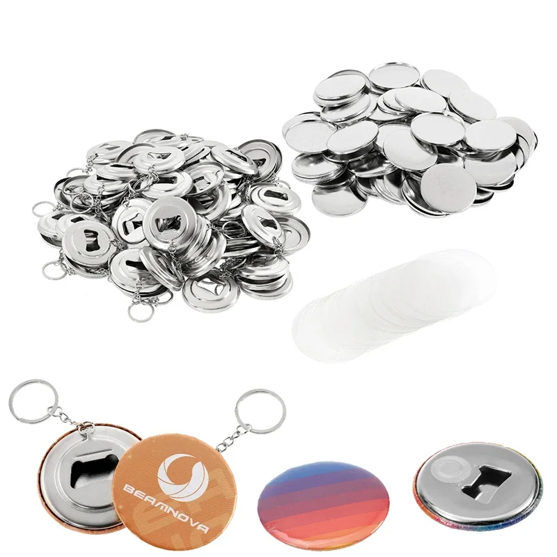Button Badge Blank - ボタン製造機部品、DIYバッジ素材、キーホルダー付きポータブルボトルオープナー、冷蔵庫用マグネット、58mm、50個