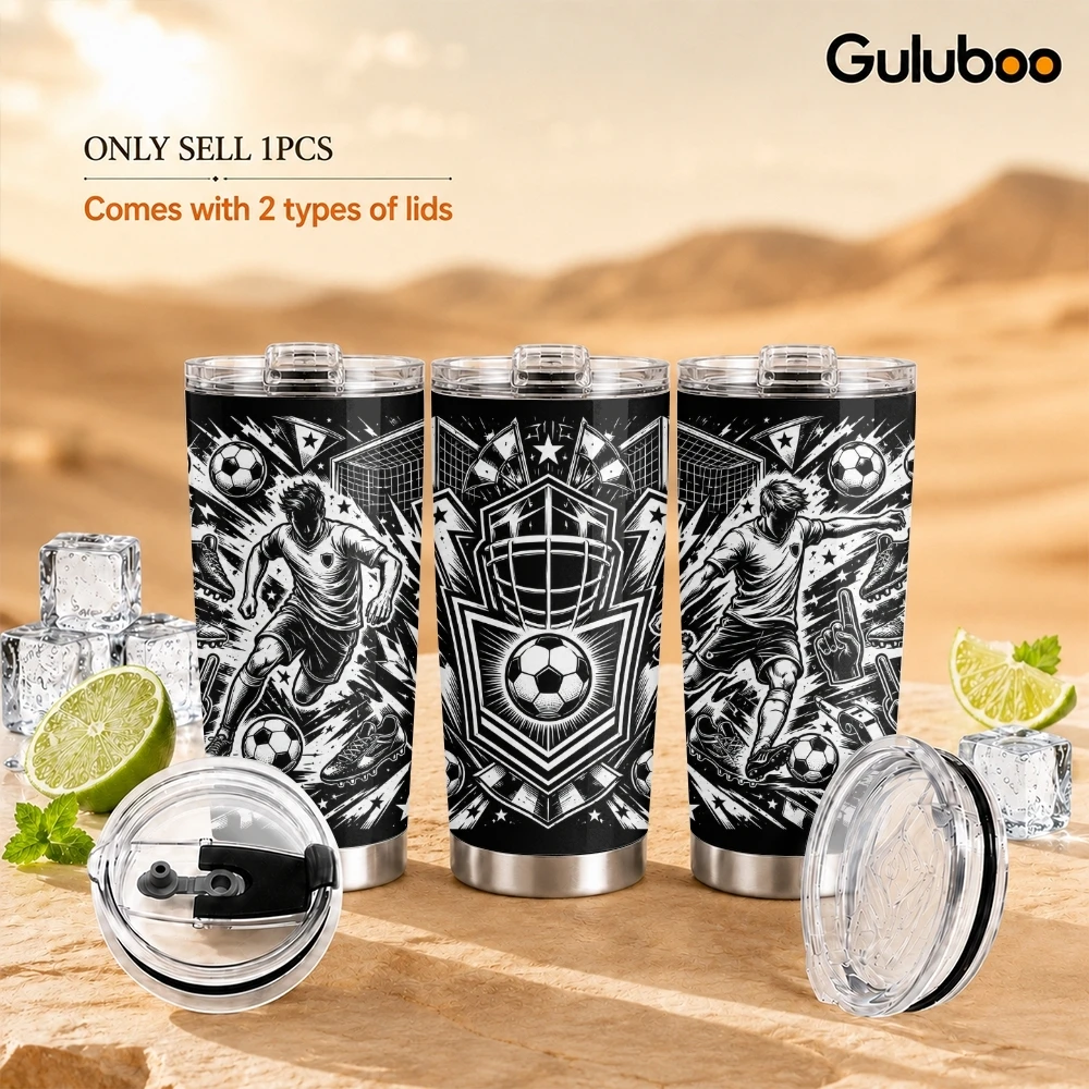 Tumbler 20Oz White - 黒白スポーツエンブレム真空断熱ボトル 20oz ステンレス鋼製タンブラー 二重壁構造 2種類の蓋付き ストロー付きトラベルマグ