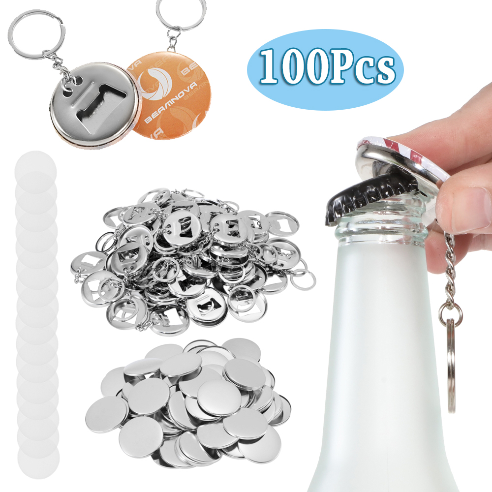 Button Badge Blank - 100個入り バッジ材料 ボトルオープナー＆キーホルダー ボタン 2-in-1 44mm
