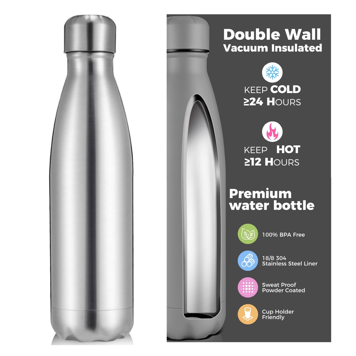 Water Bottle Blank - アウトドアスポーツ用二重壁ステンレス鋼製水筒 500/750/1000ml ステンレス鋼製断熱水筒 漏れ防止