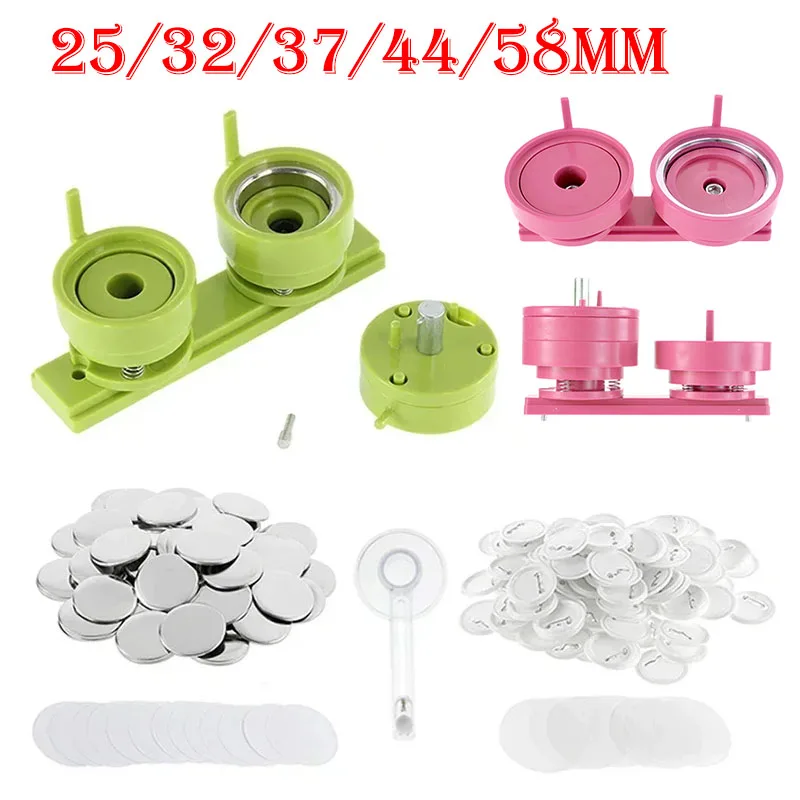 Button Badge Blank - バッジピンボタンマシン,ブランク製造部品,円形カッター,日曜大工材料セット,100セット,25mm, 32mm, 37mm, 44mm, 58mm