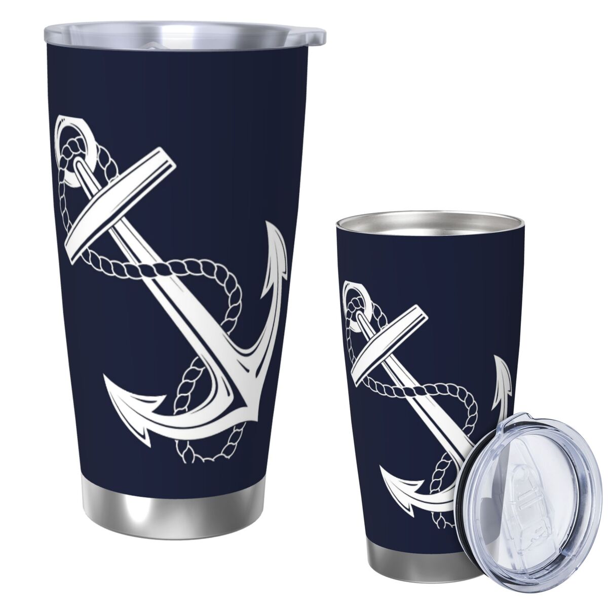 Tumbler 20Oz White - アンカー ノーティカル ホワイト＆ネイビー ステンレススチール タンブラー 真空断熱マグ