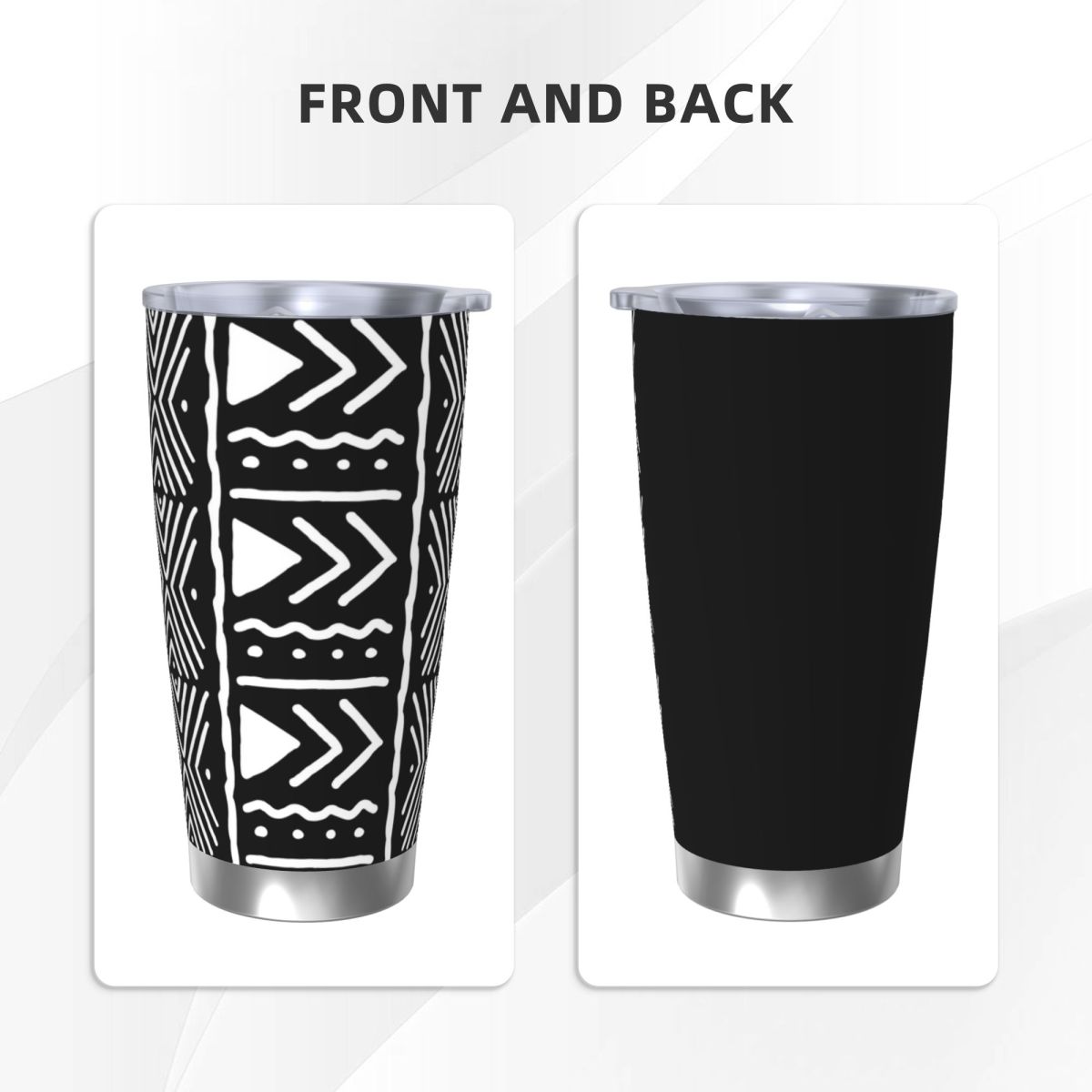 黒と白のアフリカのボゴラン部族柄ステンレス鋼タンブラー真空断 - Tumbler 20Oz White のレビューと価格