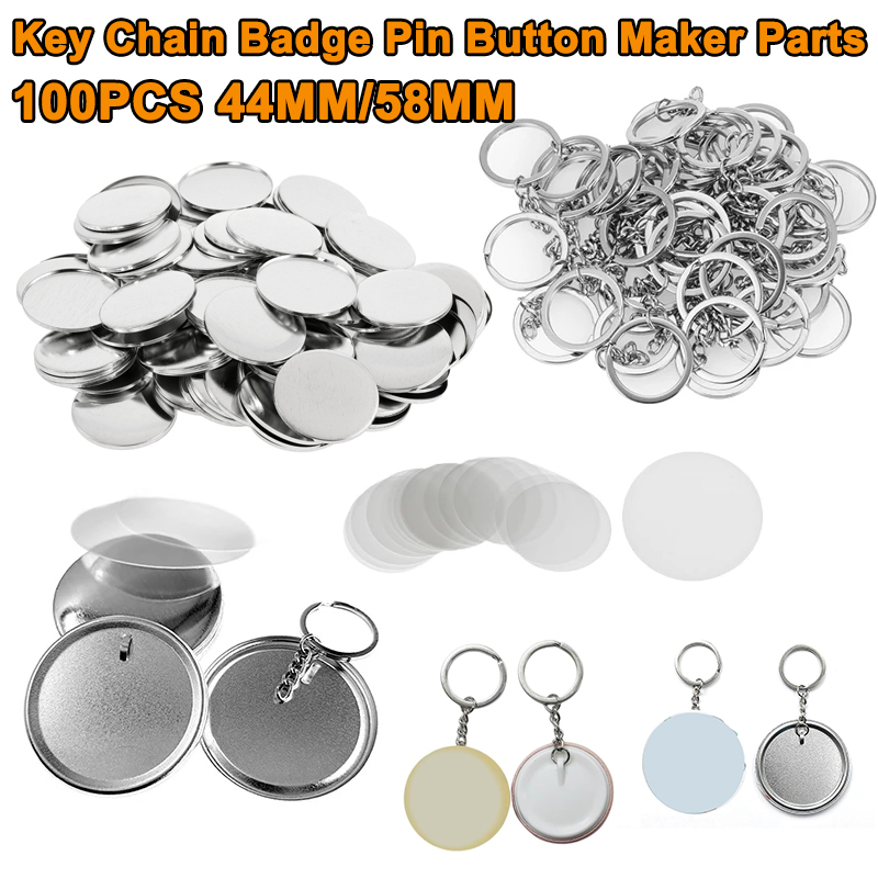 100個 44mm 58mm プラスチック製 メタル キーホ - Button Badge Blank のレビューと価格